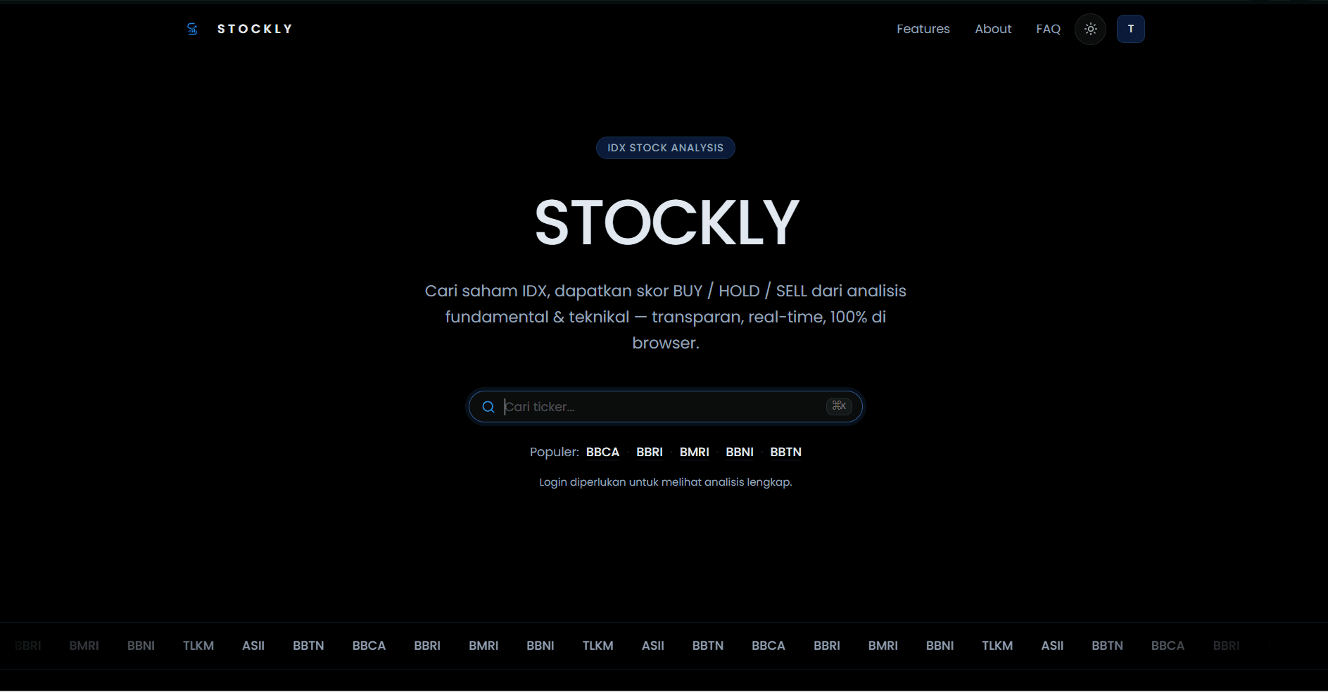 Pratinjau panel pengaturan bobot STOCKLY